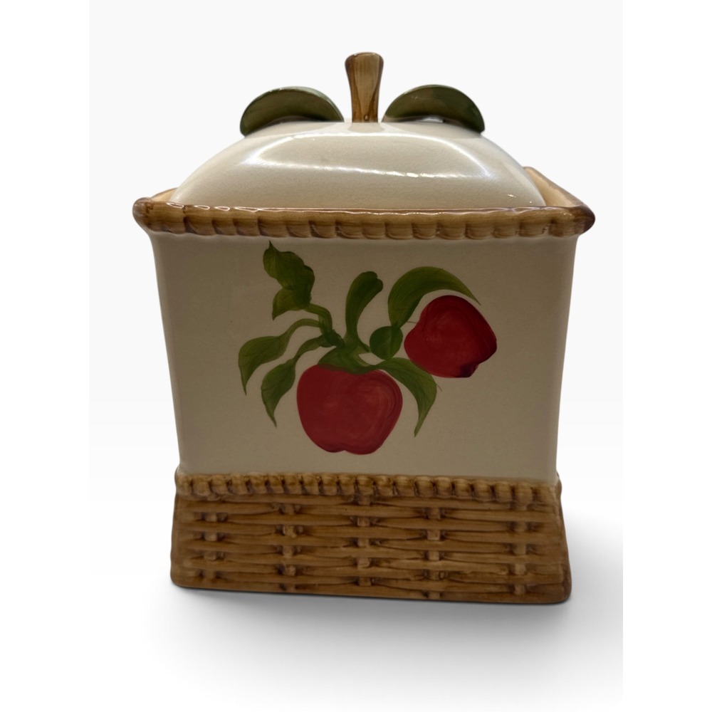 Alco Industries Vintage Ceramic Apple Canister Basket Weave Farmhouse Decor
